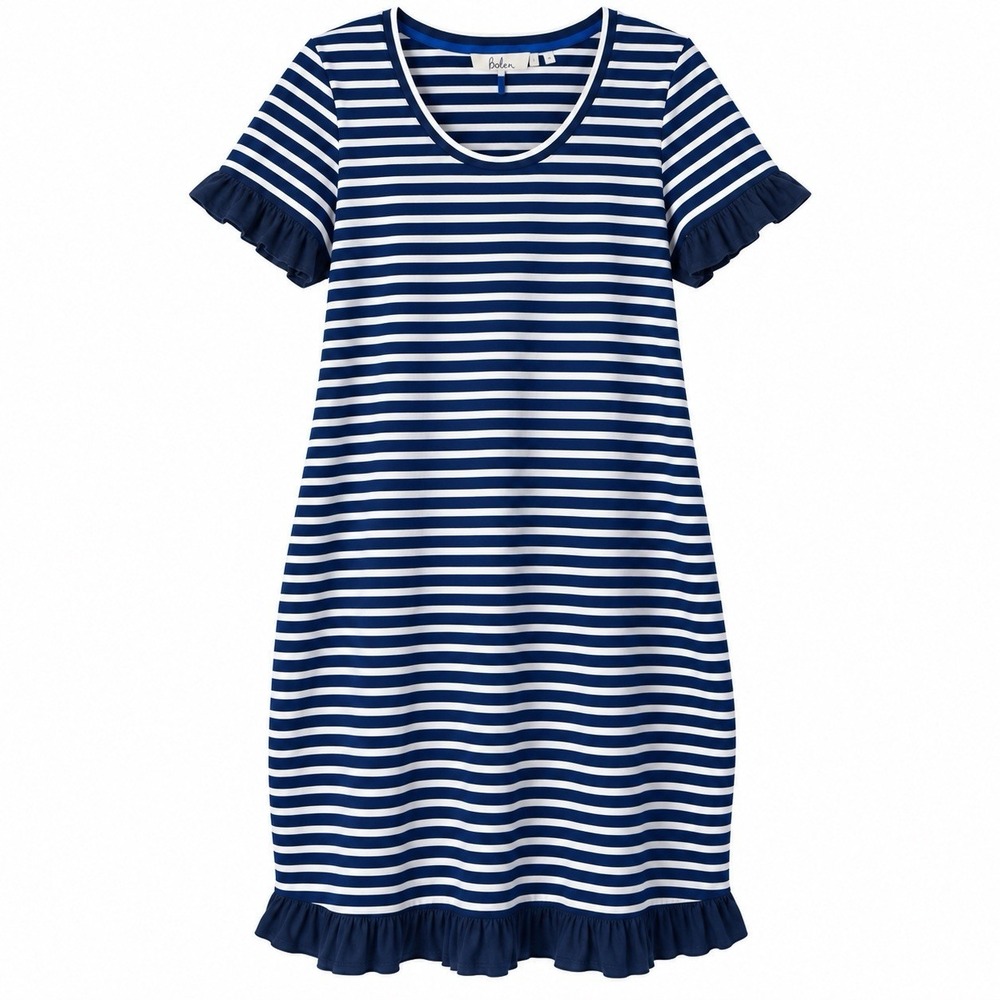 Boden Womens 18 L Dress Emily Navy Blue Striped Shift Ruffle Sleeve NWT